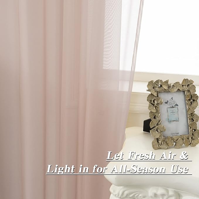 HUTO Blush Pink Sheer Curtains 45 inches Long for Bedroom Top Rod Pocket Sheer Window Panels Curtains for Nursery Living Room 52 by 45 Inch Length Set of 2