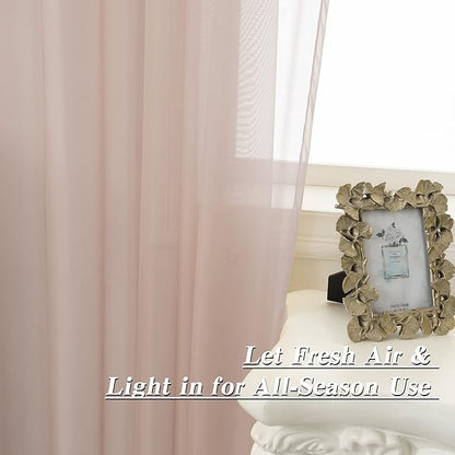 HUTO Blush Pink Sheer Curtains 45 inches Long for Bedroom Top Rod Pocket Sheer Window Panels Curtains for Nursery Living Room 52 by 45 Inch Length Set of 2