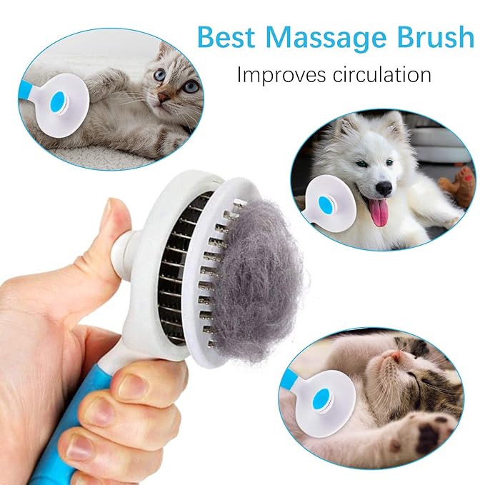 Cat Self Cleaning Slicker Brush, Pets Skin Friendly Grooming Brushes for Shedding Dogs Cats Hair Easy to Remove Loose Undercoat with Long or Short Hairs Pet Massage Tool for All Hair Type- UPGRADED-Mewly Pet