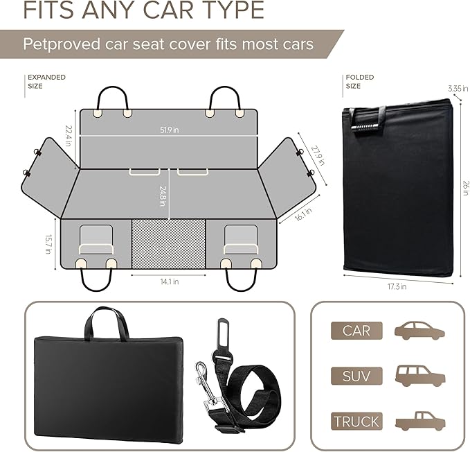 Back Seat Extender for Dogs, Heavy Duty Dog Car Seat Cover for Back Seat and Aggressive Chewer, Large Hard Bottom Car Seat Cover for Dogs, Dog Hammock for Car, Travel Pet Car Bed for Car, SUV, Truck-Mewly Pet