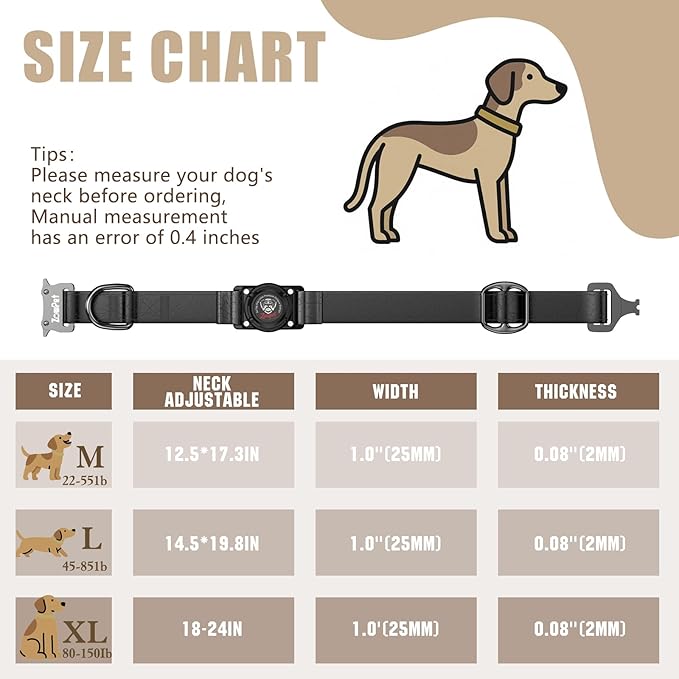 AirTag Dog Collar - Leather Dog Collar with Airtag Holder | IP68 Waterproof AirTag Holder with Metal Buckle, Comfortable GPS Dog Collars Tracker for Medium Large Dogs (Black, L)-Mewly Pet