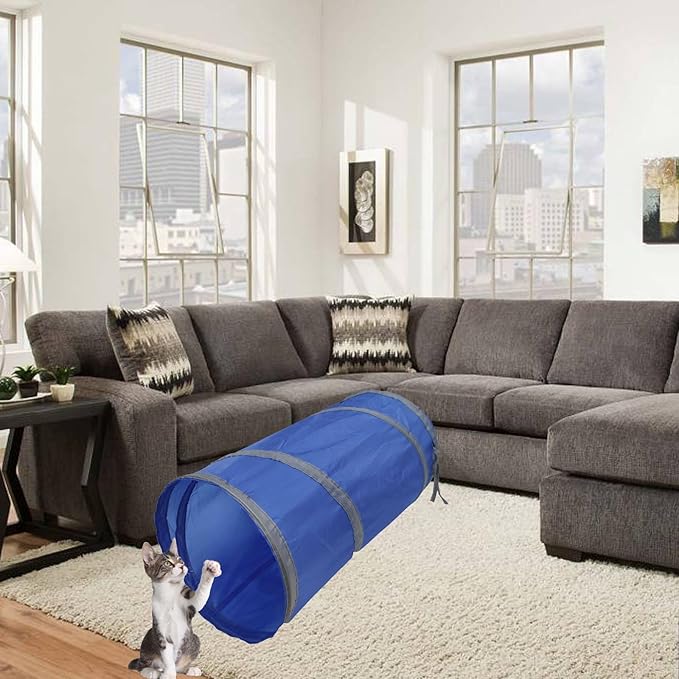 iCAGY Cat Tunnel for Indoor Cats Interactive, Rabbit Tunnel Toys, Pet Toys Play Tunnels for Cats Kittens Rabbits Puppies Crinkle Collapsible Pop Up Royal Blue 20"-Mewly Pet