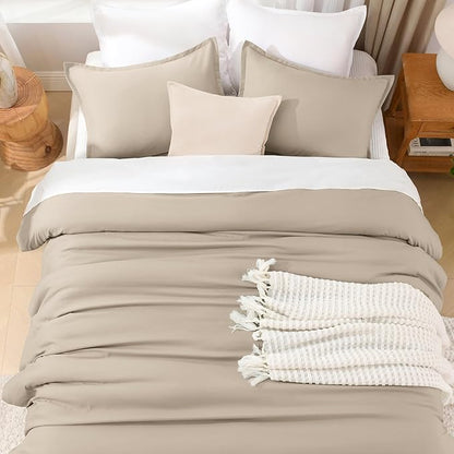 Litanika Khaki California King Comforter Set - 3 Pieces Cal King Lightweight Soft Solid Bed Comforter, Oversized All Season Down Alternative Bed Set (104x96In, 2 Pillowcases)