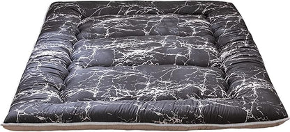 MAXYOYO Black Marble Printed Japanese Futon Floor Mattress, Thicken Sleeping Pad, Roll Up Camping Bed, Folding Couch Topper for Guests, Queen Size