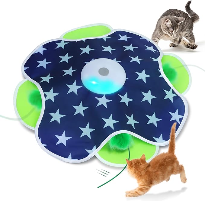 Interactive Cat Toys Auto Moving Feather Concealed in Mat,Motion Activated Cat Toys with Mouse Squeaky, Cat Exercise Toys for Bored Cats-Mewly Pet
