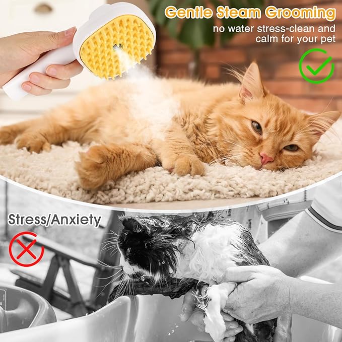 3-in-1 Cat & Dog Steam Brush – USB Rechargeable Spray Grooming Comb with Silicone Teeth – Anti-Static, Shedding Control & Massaging for All Hair Types Long/Short Hair Pets (Green)-Mewly Pet