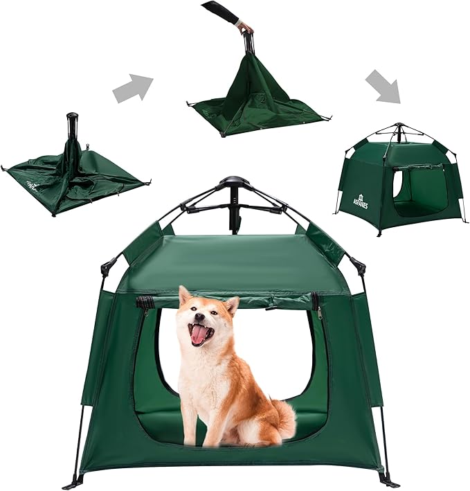 Outdoor Waterproof Pet Automatic Camping Tent, Pop up Cave Bed for Indoor Cats and Small Dogs, Portable Cat House Dog House, Army Green.-Mewly Pet