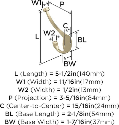 Amerock H55465BBZ | Adare Double Prong Decorative Wall Hook | Golden Champagne Hook for Coats, Hats, Backpacks, Bags | Hooks for Bathroom, Bedroom, Closet, Entryway, Laundry Room, Office (5-1/2 inch)