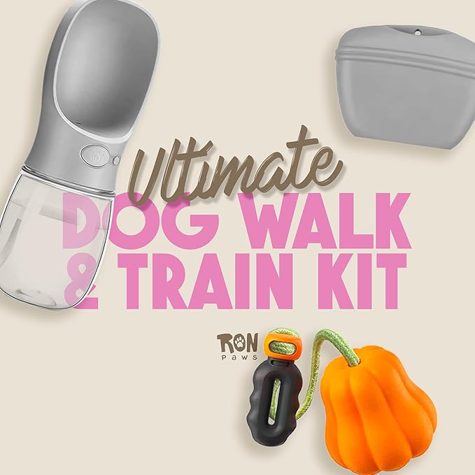 Ultimate Dog Walk & Train Kit - Silicone Dog Treat Pouch - Tug Ball - Portable Water Bottle for Dogs - Ideal Gift for First Time Pet Owners - Training Pouch-Mewly Pet