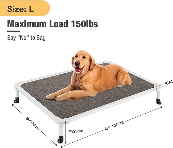Veehoo Chew Proof Elevated Dog Bed - Cooling Raised Pet Cot - Silver Aluminum Frame and Durable Textilene Mesh Fabric, Unique Designed No-Slip Feet for Indoor or Outdoor Use, Brown, Large, CWC2003-Mewly Pet