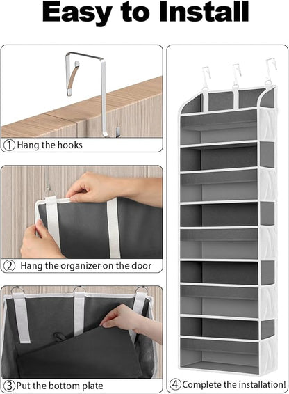 1 Pack Over The Door Organizer Storage, Hanging Organizer Closet with 5 Large Pockets 10 Mesh Pockets, 44 lbs Weight Capacity, Behind Door Storage for Nursery Bedroom Bathroom (Dark Grey)