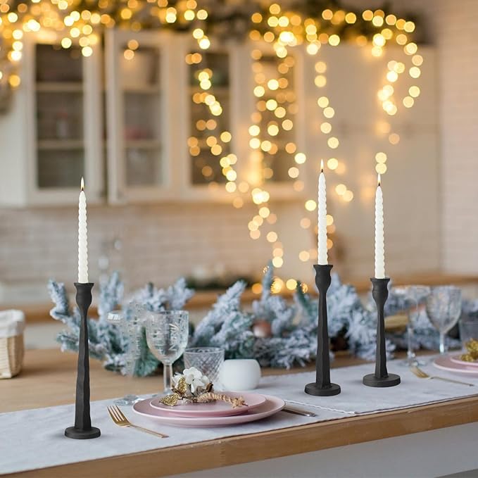 Heavy Duty Cast Iron Black Candlestick Holders Set of 3,Tall Taper Candle Holders,Table Vintage Decor Centerpiece Candle Holders for Fireplace Party Dining Home