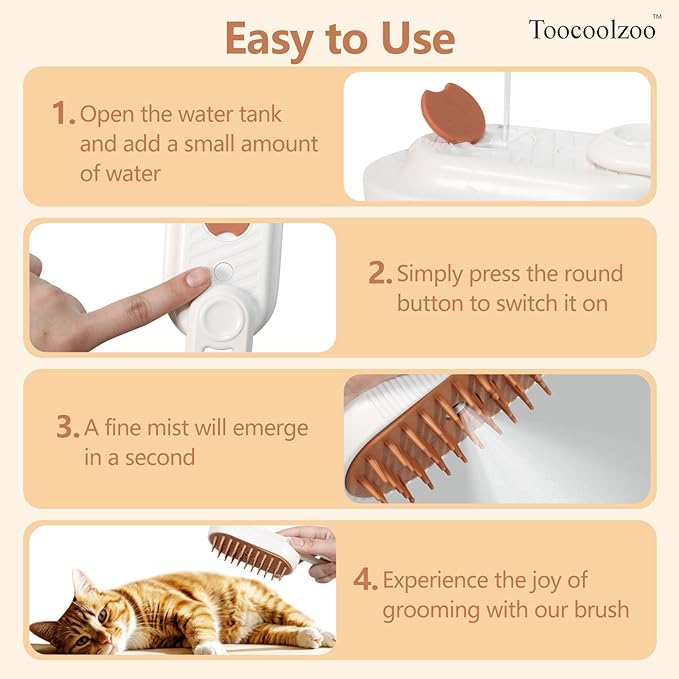 3-in-1 Cat Steam Brush, Rechargeable Cat Brush with Steam, Spritz Defur Comb for Dogs, Spritz Defur Comb for Cats (White)-Mewly Pet