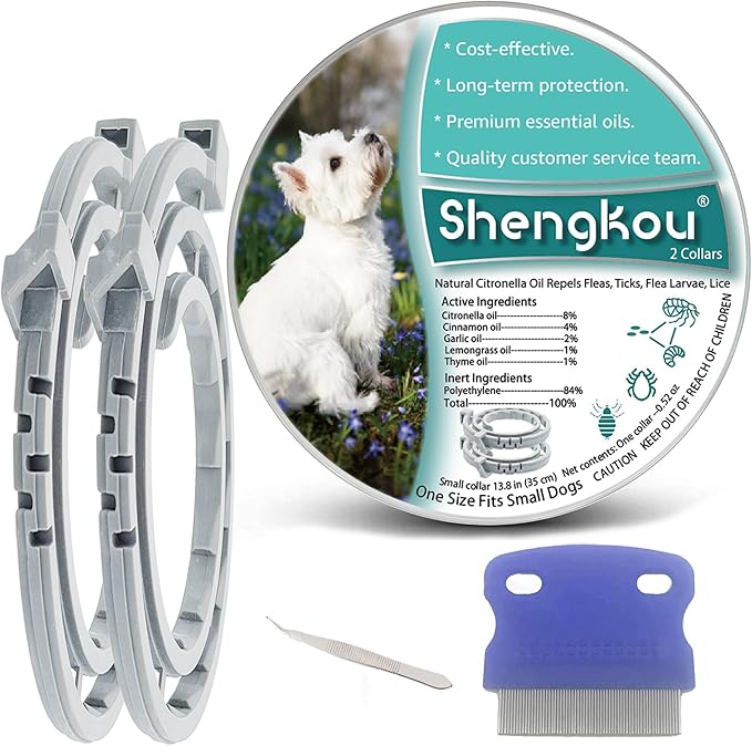 Natural Flea and Tick Collar for Puppies - 12-Month Protection, Safe Pest Control - Waterproof, Strong - Free Flea Comb and Tick Tweezer Included - 2-Pack, 13.8 Inches-Mewly Pet
