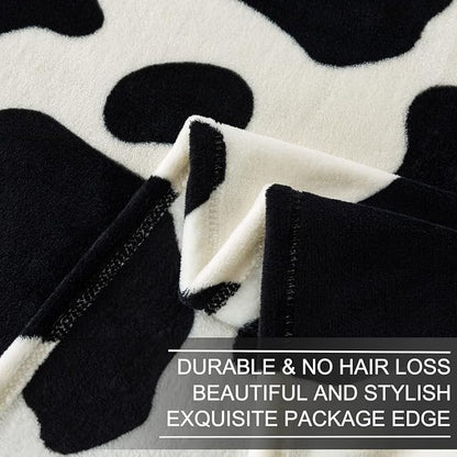 Fleece Cow Print Blanket - Premium Lightweight Anti-Static Bed Cow Throws Soft Cozy Warm Blankets Plush Gift, Bedroom Decor 66" x 90"(Black Cow Twin)