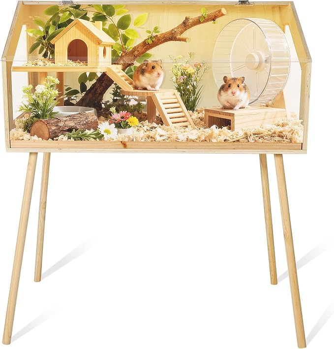 Hamster Cage with Legs, 32" L x 16" W x 40" H Large Hamster Habitats Enclosure with Acrylic Window & Openable Top,Small Animal Cage Chew Proof for Guinea Pig, Chinchilla, Gerbil-Mewly Pet