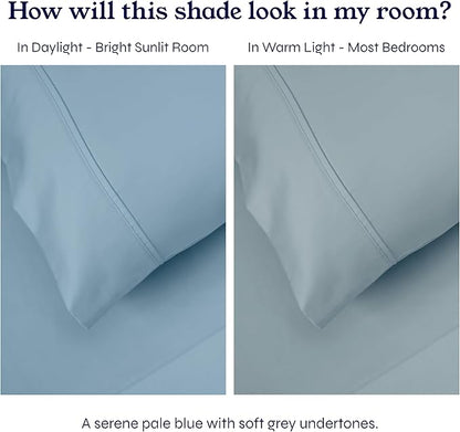 California Design Den Twin XL Sheet Sets - Soft 400 Thread Count Sateen, Natural 100% Cotton Sheets Set with Deep Pockets, Cooling and Durable Bedding - Sky Blue