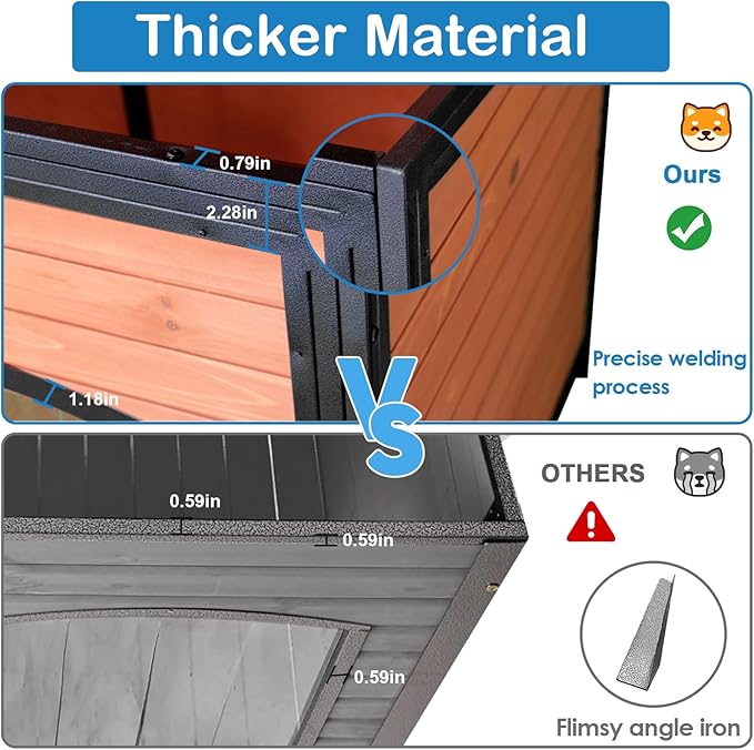 Extra Large Dog House Outdoor Weatherproof 59.1" Outside Wooden Dog Kennel, Chewproof Strong Iron Frame Window-Mewly Pet