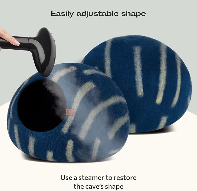 MEOWFIA Cat Cave – Premium Felt Cat Bed for Indoor Cats, Handmade 100% Merino Wool (Large, Deep Azure)-Mewly Pet