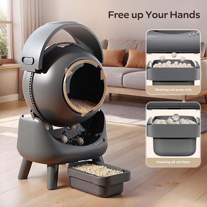 Self Cleaning Litter Box for Multiple Cats – Automatic Cat Litter Box with App Control, Odor-Free Waste Disposal, Dual Safety Sensors, Litter Bags, Grey-Qx2-Mewly Pet