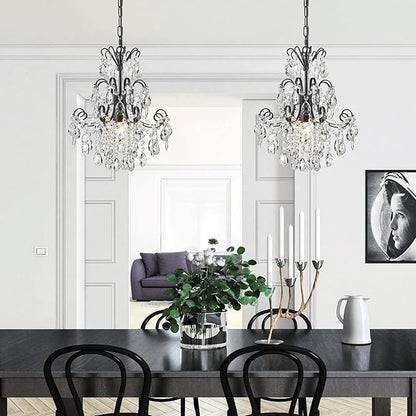 WUZUPS Crystal Chandelier 1-Light Pendant Ceiling Light Modern Lighting Fixture for Bedroom Hallway Bar Kitchen Bathroom, H 15.7" x W 13.8", E12 Base, Black