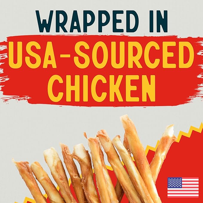Canine Chews 5" Chicken Coated Sticks - Pack of 100 Chicken Wrapped Rawhide Dog Treats - 100% Real USA-Sourced Chicken Coating - Protein-Dense Chicken Wrapped Dog Treats Rawhide Chews-Mewly Pet
