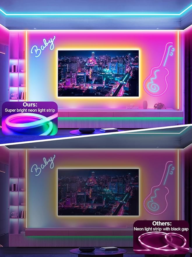 65.6ft RGB LED Neon Rope Lights with App, Remote Control, IP65 Waterproof Neon Light Strip Outdoor Indoor, DIY Design Flexible Led Strip Lights for Bedroom Essentials, Gaming Accessories