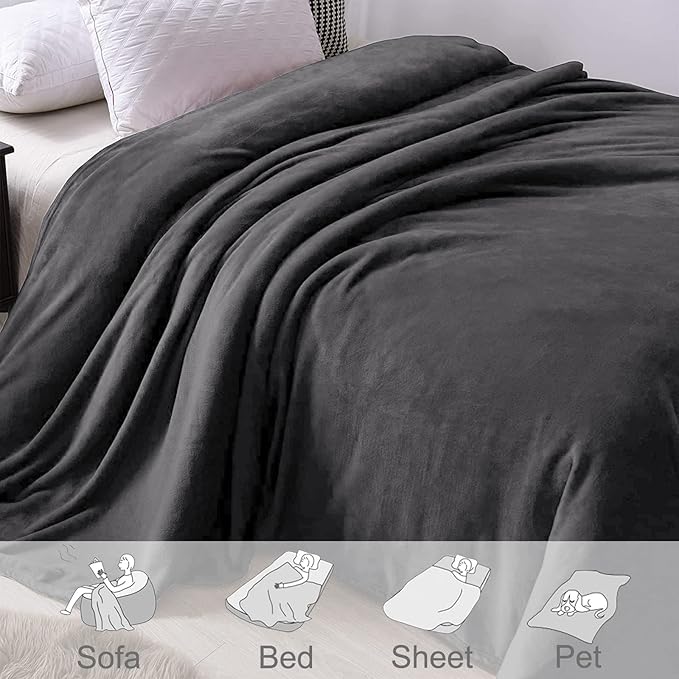 Exclusivo Mezcla Fleece Blanket Queen Size for Bed, Super Soft and Warm, All Season Use, Cozy, Plush, Lightweight, 90x90 Inches, Dark Grey