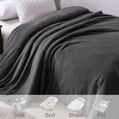 Exclusivo Mezcla Fleece Blanket King Size for Bed, Super Soft and Warm, All Season Use, Cozy, Plush, Lightweight, 90x104 Inches, Dark Grey