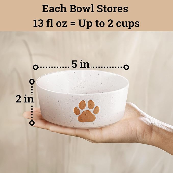 Ceramic Dog Bowl Set of 2 with Anti-Skid Base - 5" Wide x 2" Tall Ceramic Dog Bowls for Small Dogs - 2 Cup Capacity Food and Water Bowls for Dogs - Rubber Bottom Pet Bowl Set of 2 for Small Pets-Mewly Pet
