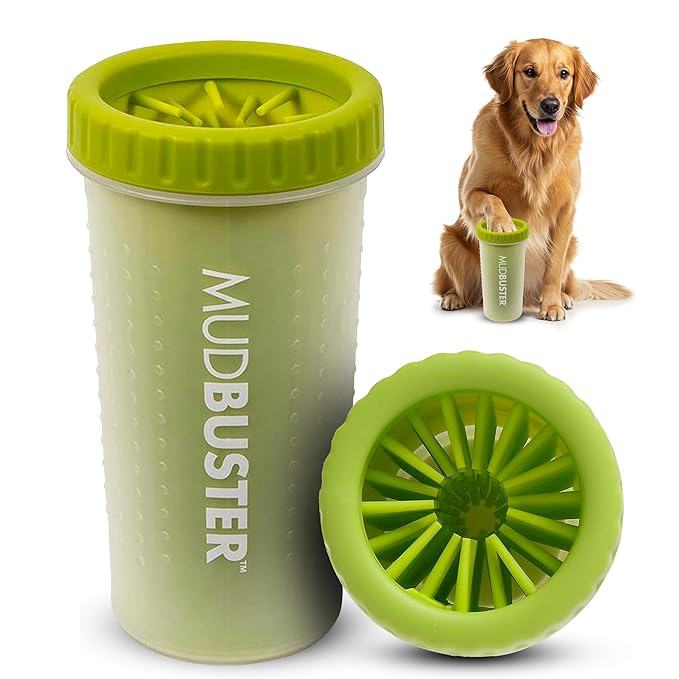Dexas MudBuster Portable Dog Paw Cleaner, Green Large Paw Cleaning Solution for Premium Pet Supplies-Mewly Pet