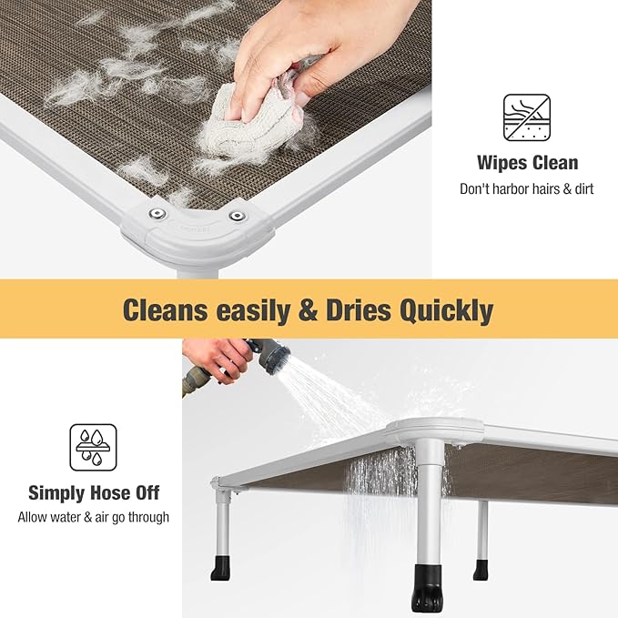 Veehoo Chew Proof Elevated Dog Bed - Cooling Raised Pet Cot - Silver Aluminum Frame and Durable Textilene Mesh Fabric, Unique Designed No-Slip Feet for Indoor or Outdoor Use, Brown, X-Large, CWC2003-Mewly Pet