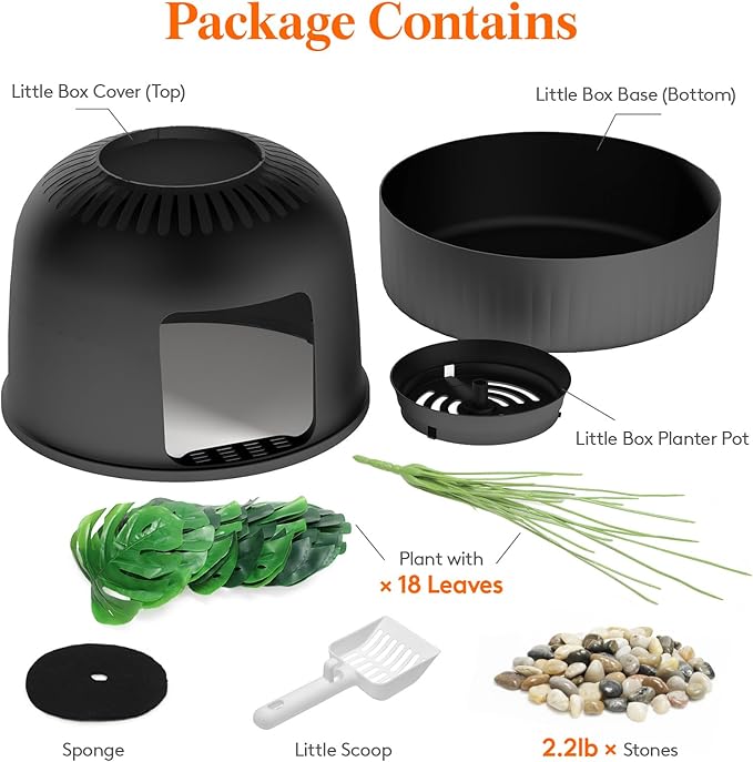 Lifewit 2 Pack Litter Box Cat with Faux Plant & Scoop, Hidden Enclosure Litter Tray with Odor Control & Carbon Filter in Living Room, Bedroom, Corner, Black-Mewly Pet