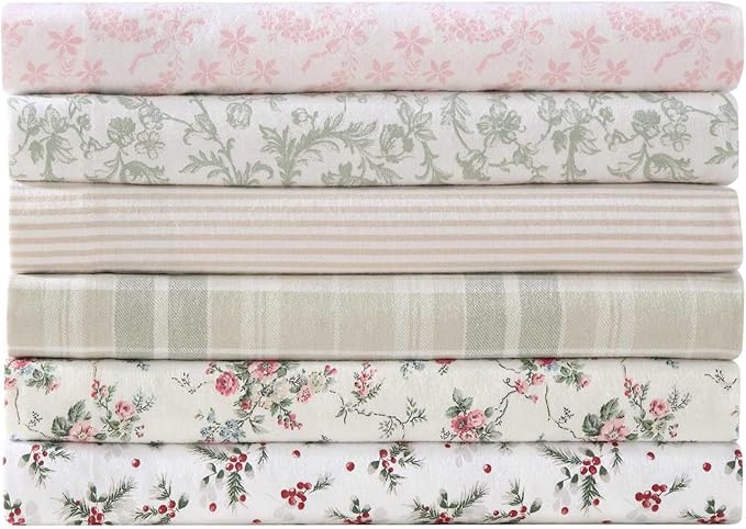 Laura Ashley - Flannel Sheets Full Size, Anti-Pilling & Wrinkle Resistant Cotton, Touchably Soft for All-Season Comfort - Bed Sheets with Matching Pillowcases & Fitted Sheet (Mulholland Plaid Green)