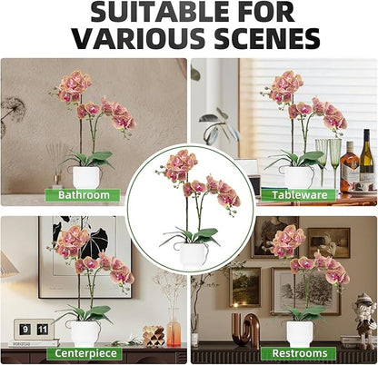 CXGS Orchids Artificial Flowers Real Touch Fake Flowers in Ceramic Pot 20" Purple Dapple Faux Orchid Plant Lifelike Silk Phalaenopsis for Centerpiece Hotel Home Indoor Decor