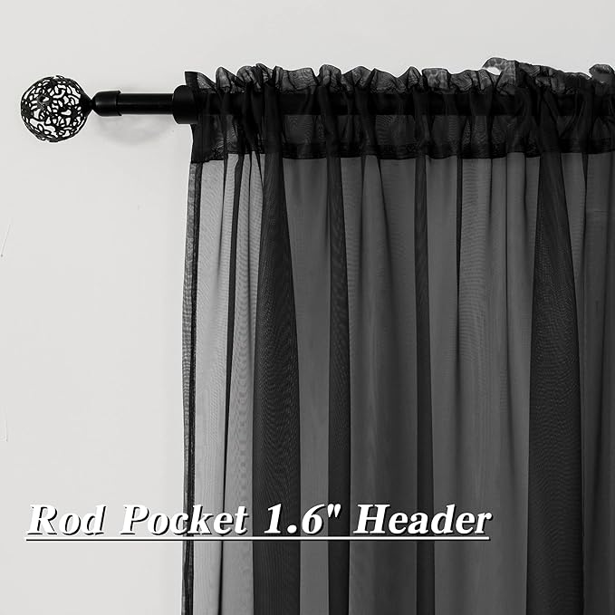 HUTO Black Sheer Curtains 84 Inches Long for Living Room Rod Pocket Voile Window Drapes for Bedroom,2 Panels