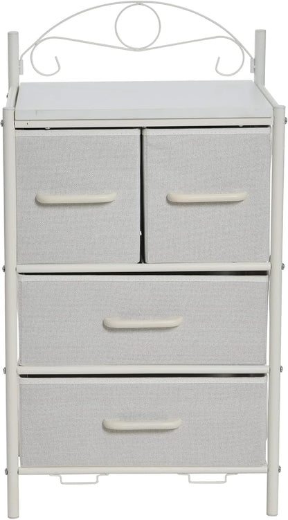 Household Essentials Victoria Dresser Nightstand Storage Organizer with 4 Drawers Metal Frame and Scandinavian White Top