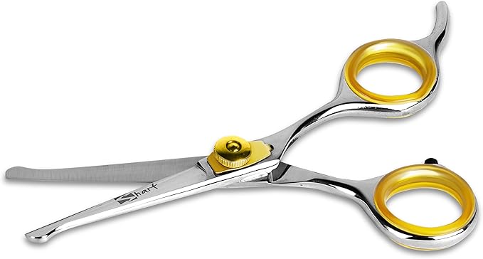 Sharf Gold Touch 4.5 Inch 440c Japanese Stainless Steel Pet Grooming Scissor with Round tip and Ballpoint for Safety-Mewly Pet
