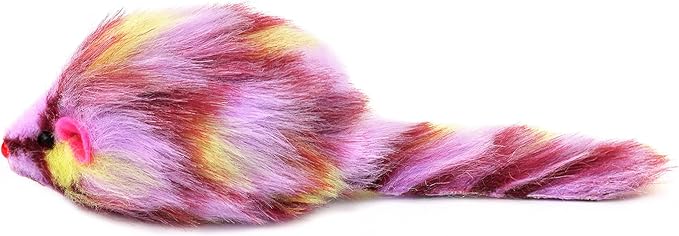 CHIWAVA 6PCS 3.1" Long Haired Furry Mice with Rattle Gradient Color Small Cat Toy Mouse Kitten Interactive Toy-Mewly Pet