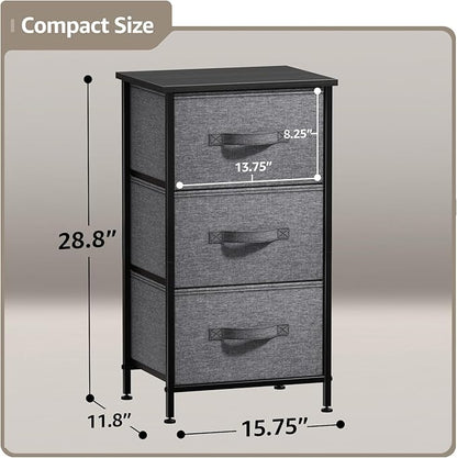 Sorbus Nightstand with 3 Drawers - Bedside Furniture & Night Stand End Table Dresser with Steel Frame, Wood Top, Easy Pull Fabric Bins for Home, Bedroom Accessories, Office & Dorm