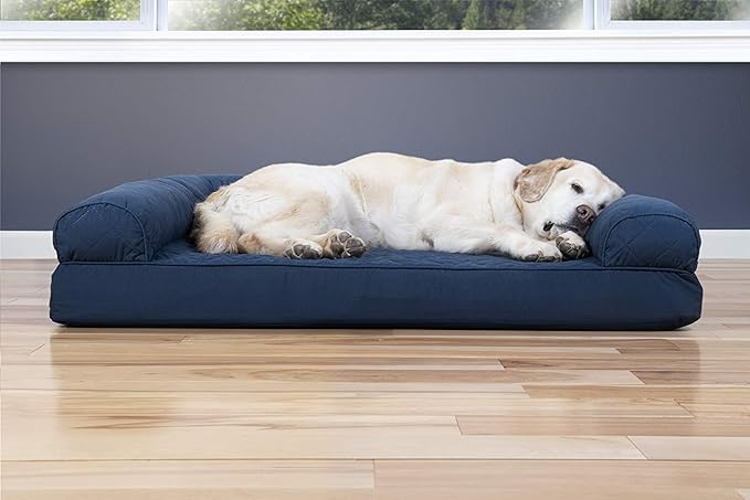 Furhaven Cooling Gel Dog Bed for Large Dogs w/ Removable Bolsters & Washable Cover, For Dogs Up to 95 lbs - Quilted Sofa - Navy (Blue), Jumbo/XL-Mewly Pet