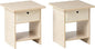 Furinno Dario End Table / Side Table / Night Stand / Bedside Table with Bin Drawer, 2-Pack, Cream Faux Marble/Ivory
