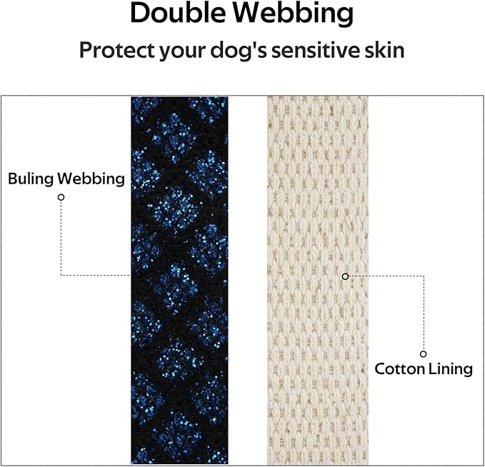 Dog Collar with Waterproof AirTag Holder & Anti-Lost QR Code, Cute Bling Warpping Adjustable Width for Small Medium Large Pet (Blue, M)-Mewly Pet