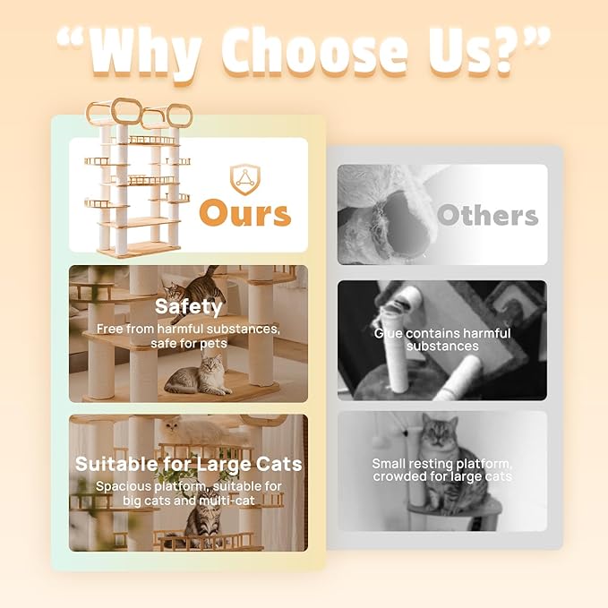 77'' Large Modern cat Tree, Multi-Level Tall Solid Cat Tower, Cat Furniture for Indoor Cats, Huge Cat Condo for Multi-Cat Families-Mewly Pet