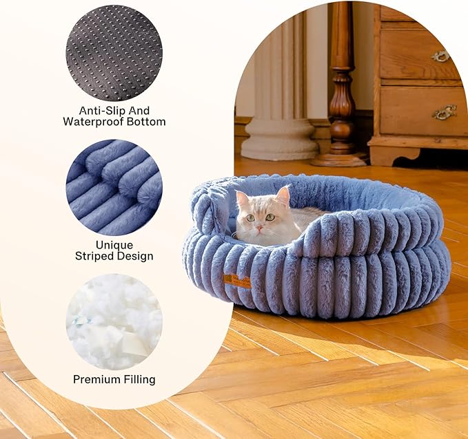 MEWOOFUN Dog Bed for Medium Dogs, Washable Large Cat Beds for Indoor Cats, Donut Pet Bed for Dogs and Cats with Anti-Slip Bottom (Blue, 27"x27"x10")-Mewly Pet