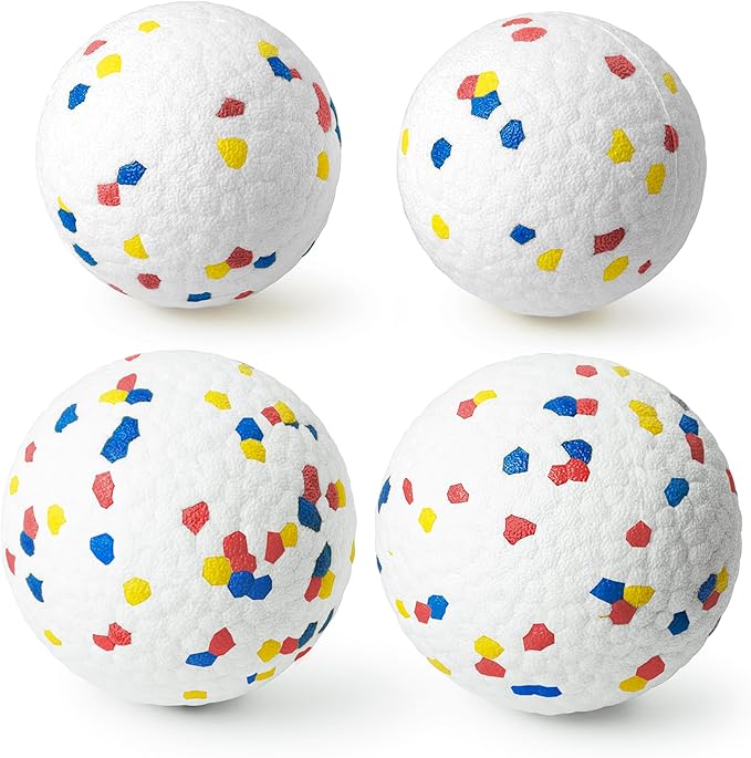 Upgrade Indestructible Dog Tennis Balls, Durable Bouncy Dog Toys for Aggressive Chewers, Teething & Fetch Game (4 White)-Mewly Pet