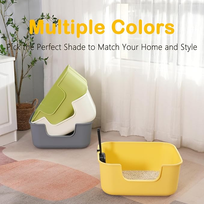 Large Cat Litter Box with High Sides,Cat Boxes for Indoor Cats,Cat Litter Pan for Kitty,Litter Box with Low Entry,Easy to Clean,Anti-Splashing (White)-Mewly Pet