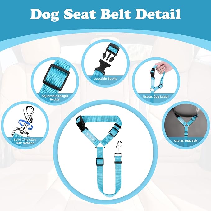 BWOGUE Pet Dog Cat Seat Belts, Car Headrest Restraint Adjustable Safety Leads Vehicle Seatbelt Harness (1 Pack)-Mewly Pet