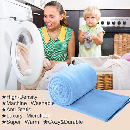 Soft Travel Size Throw for All Season Warm Fuzzy Microplush Lightweight Thermal Fleece Summer Autumn Fall Winter Spring Blankets for Bed Couch Sofa,50x60 Inches,Washed Blue