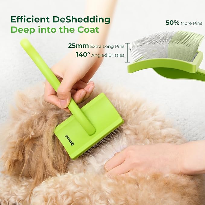 Pecute Slicker Brush for Dogs & Pet Comb, Professional Grooming Dog Brush for Goldendoodles, Poodles, Labradoodles, with Extra Long Soft Pins to Effectively Remove Tangles, Knots and Mats, 2PCS-Mewly Pet